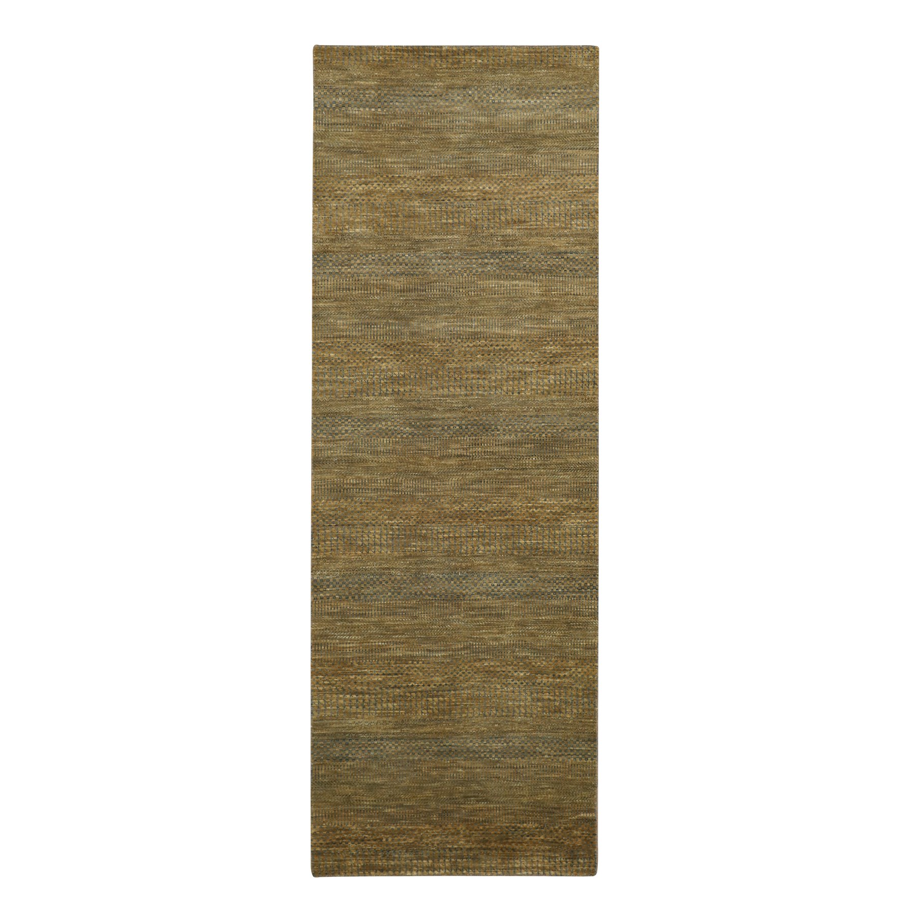 Almond Brown, Modern Grass Design, Wool and Silk, Hand Knotted, Denser Weave, Lush and Plush, Runner, Oriental Rug